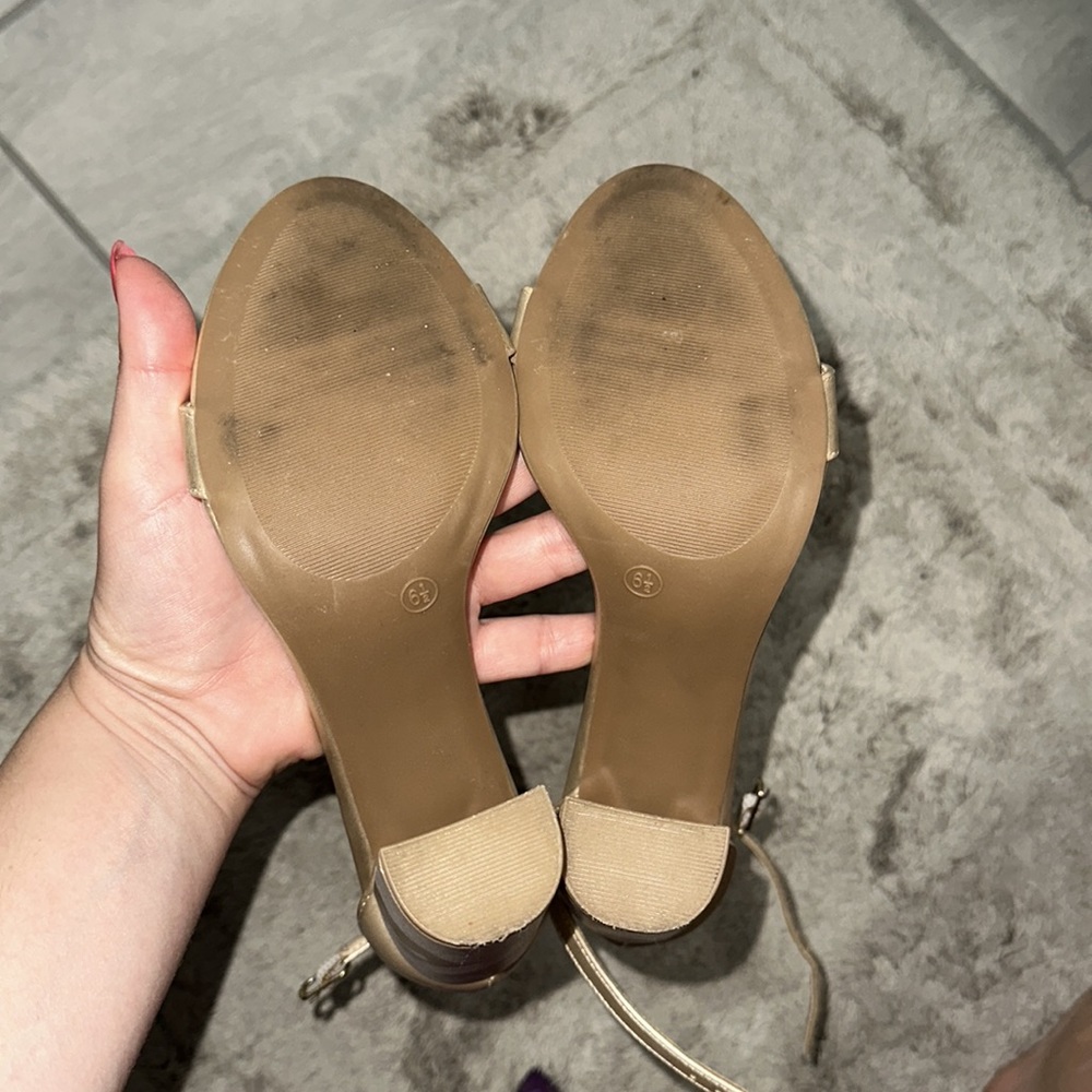 Lulus Gold Block Heels - Picture 5 of 9